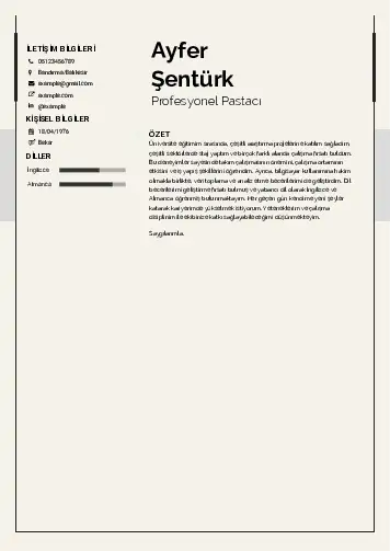 Pastacı Cv Örnekleri cv indir